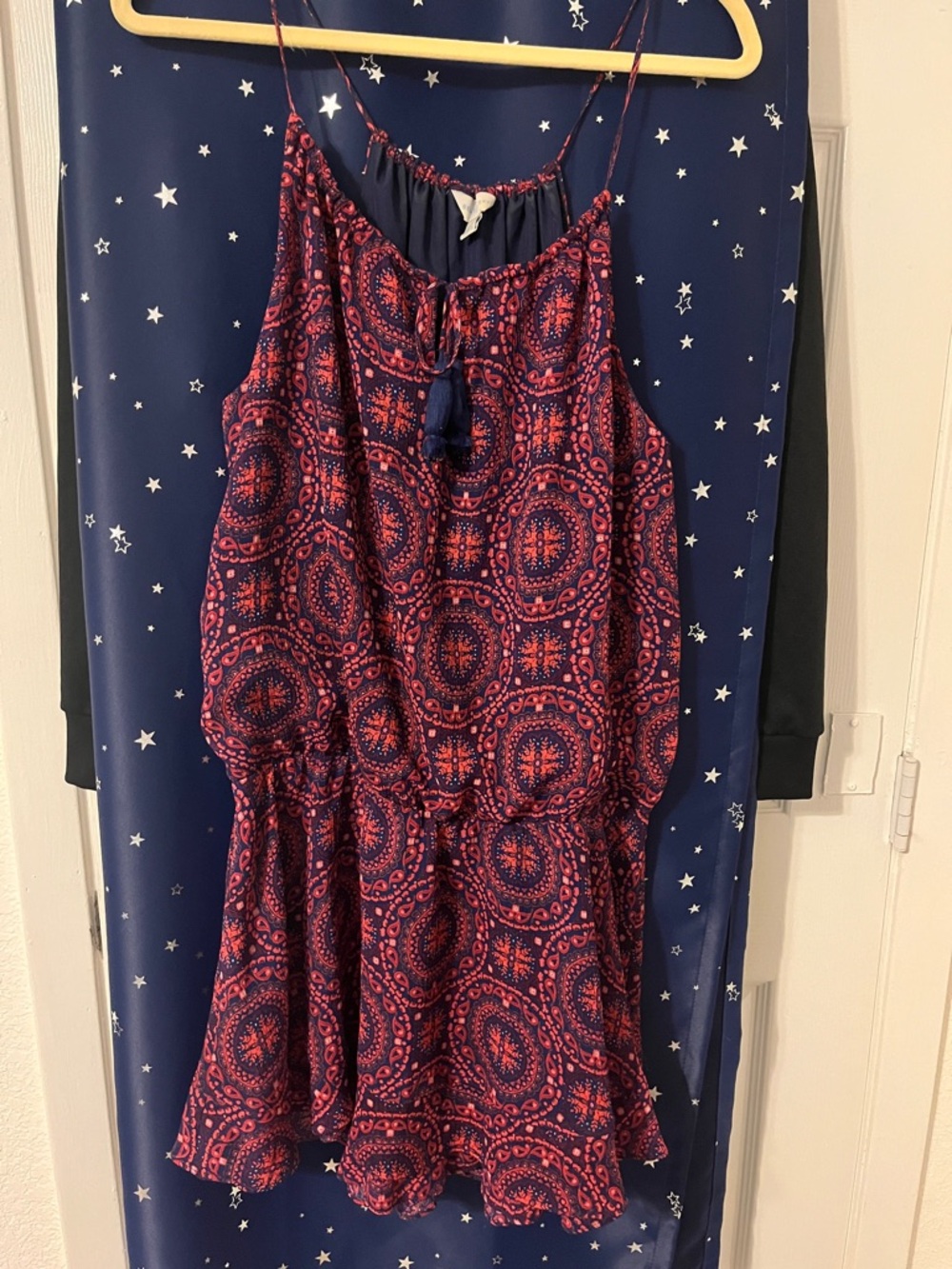 Sleeveless Red and Navy Printed Sundress